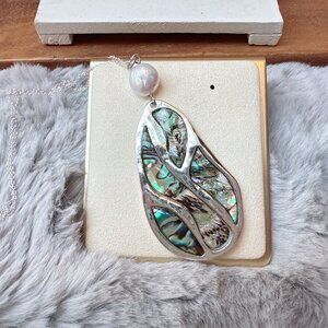 Abalone and Freshwater Pearl Large Abstract Pendant Necklace